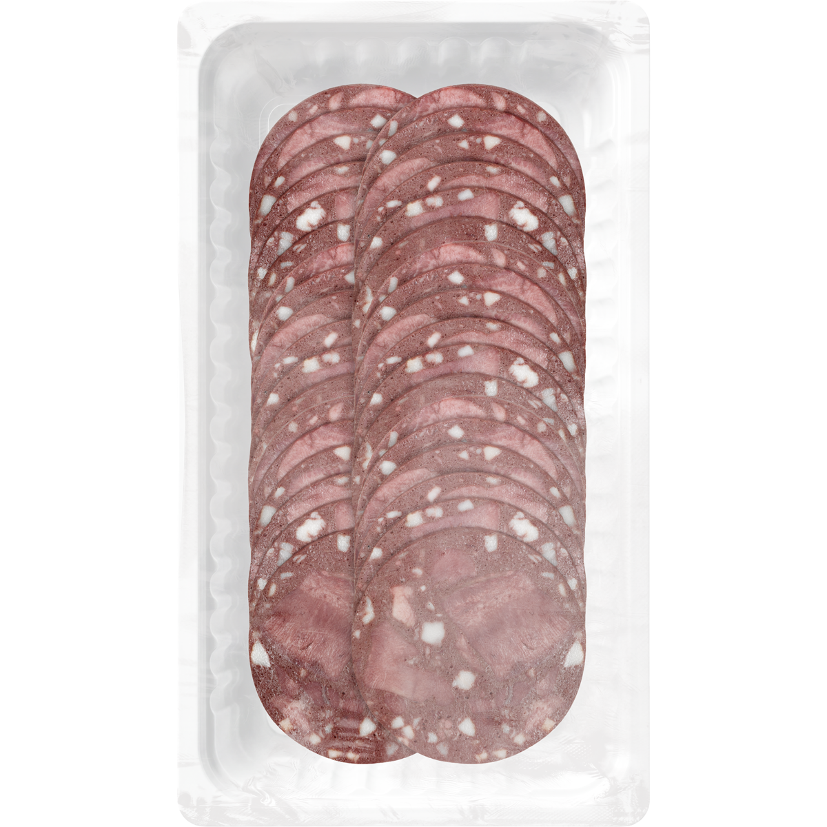 Zungenwurst in Scheiben 500 g in ATMOS-Schale auf weißem Hintergrund