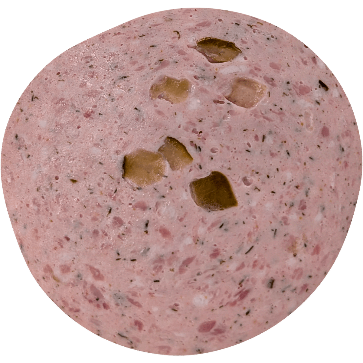 Freigestellte Scheibe Gurken-Dill-Pastete mit sichtbaren Gurkenstückchen und feinen Dillkräutern