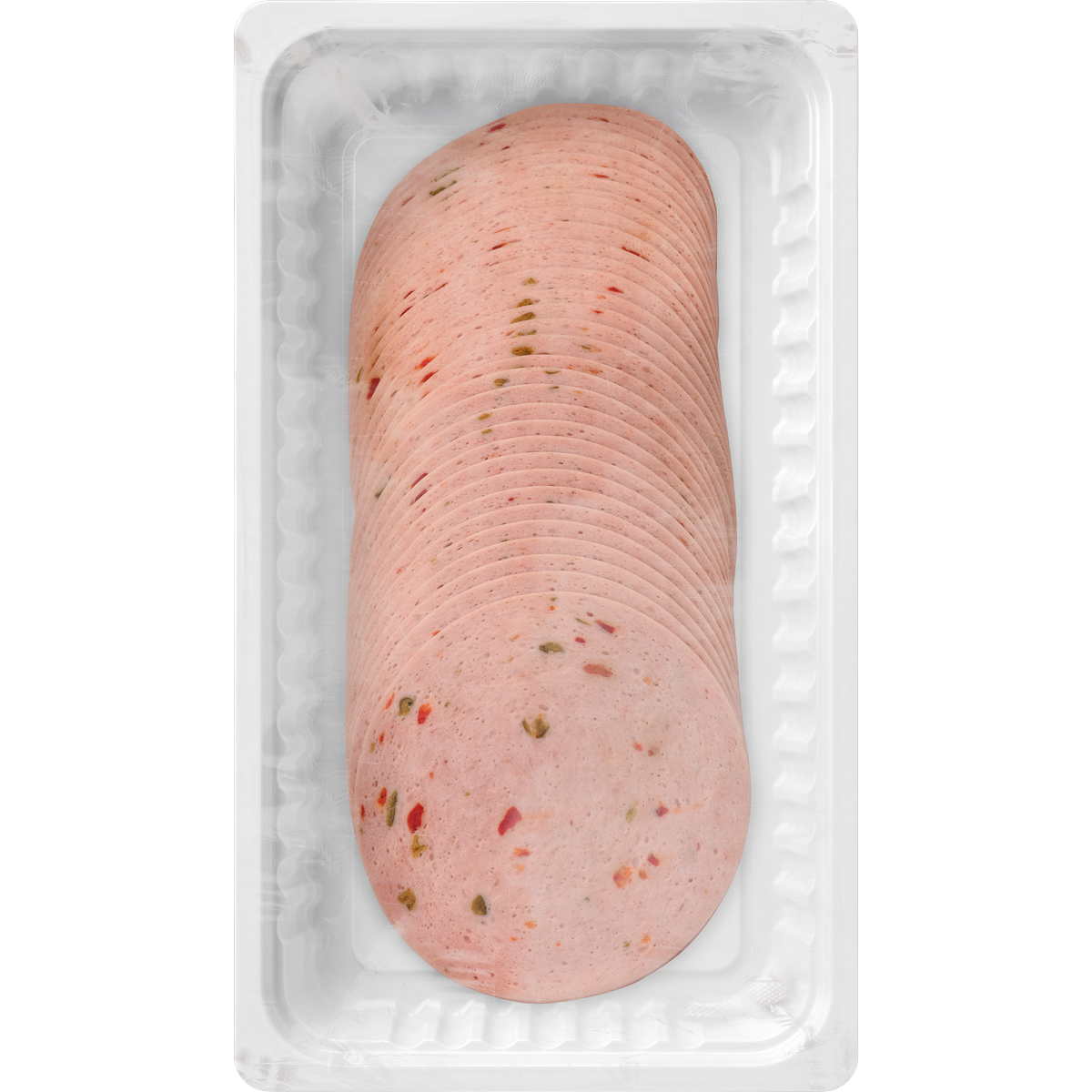 HALAL Geflügel-Paprikalyoner in Scheiben 500 g in ATMOS-Schale auf weißem Hintergrund