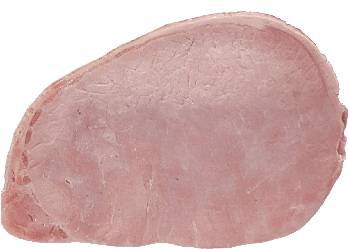Freigestellte Scheibe Braten Natur gegart mit hohem Fleischanteil